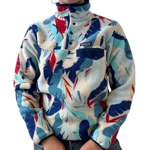 Patagonia Synchilla Hawaiian Palm Floral Fleece Quarter Snap Tee Sweatshirt Sz S